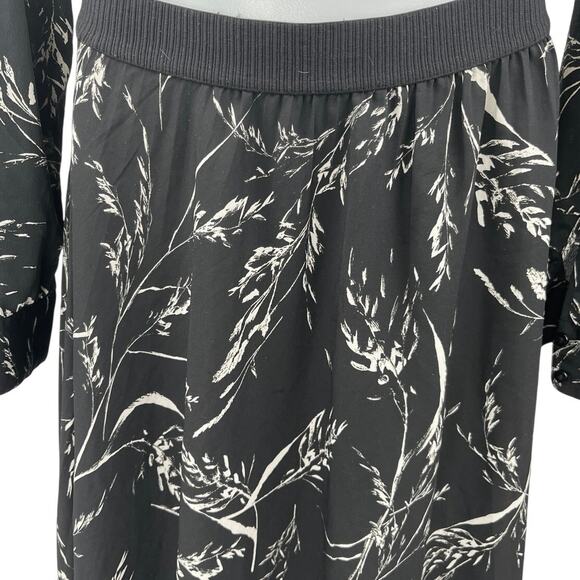 H&M Black White Printed Tie Neck Long Sleeve Blouse Midi Skirt 2-Piece Set Sz 14 - Picture 5 of 7